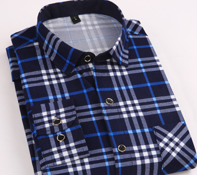 New Fashion Checks Casual Shirt England Style Stand-up Collar Polo Shirts Plaid Long Sleeve Men's Shirts