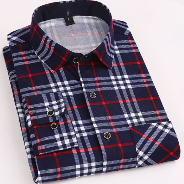 New Fashion Checks Casual Shirt England Style Stand-up Collar Polo Shirts Plaid Long Sleeve Men's Shirts