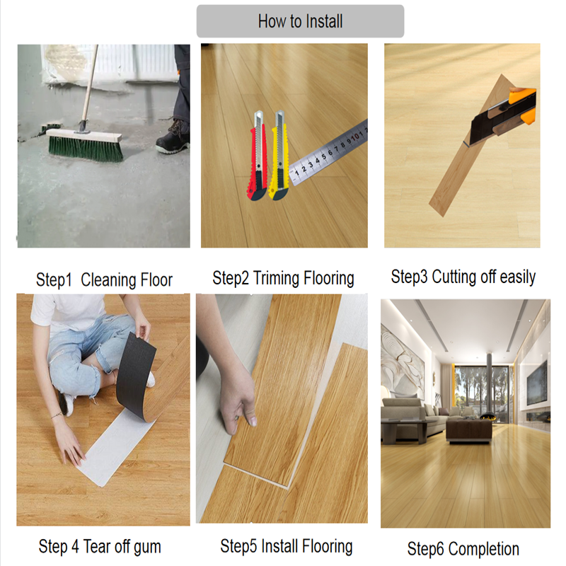 Wood Design Glue Down Commercial 2mm Self Adhesive Vinyl Flooring Tiles Waterproof Peel and stick PVC Plastic flooring