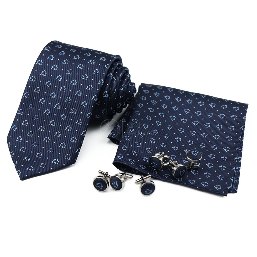 Mens Navy Blue Polka Dot Neck Tie Cufflinks Cuff Link And Pocket Square Men Custom Logo Ties Necktie Set