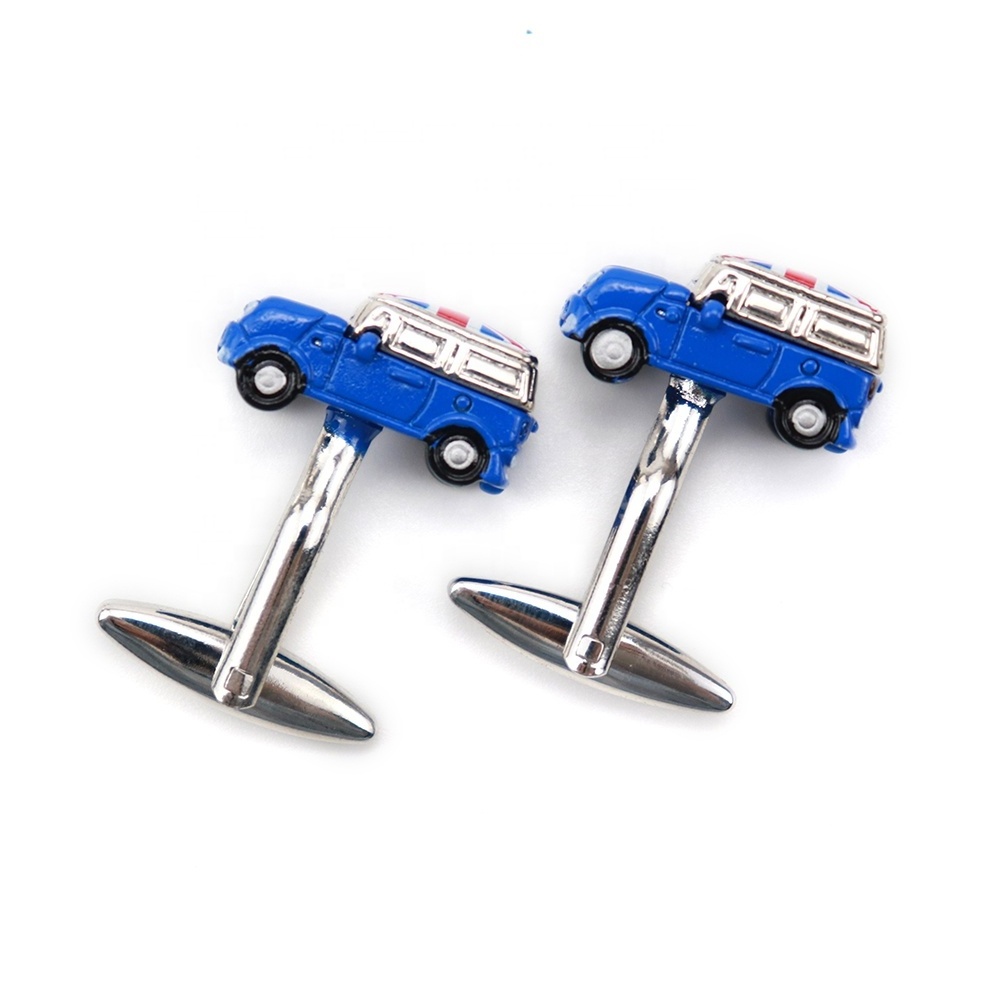 XINLI Neckwear Blue Solid Metal Rhodium Cufflink Fashion Custom Engraved UK Flag Screen Print Mini Cooper Car Logo Cufflinks