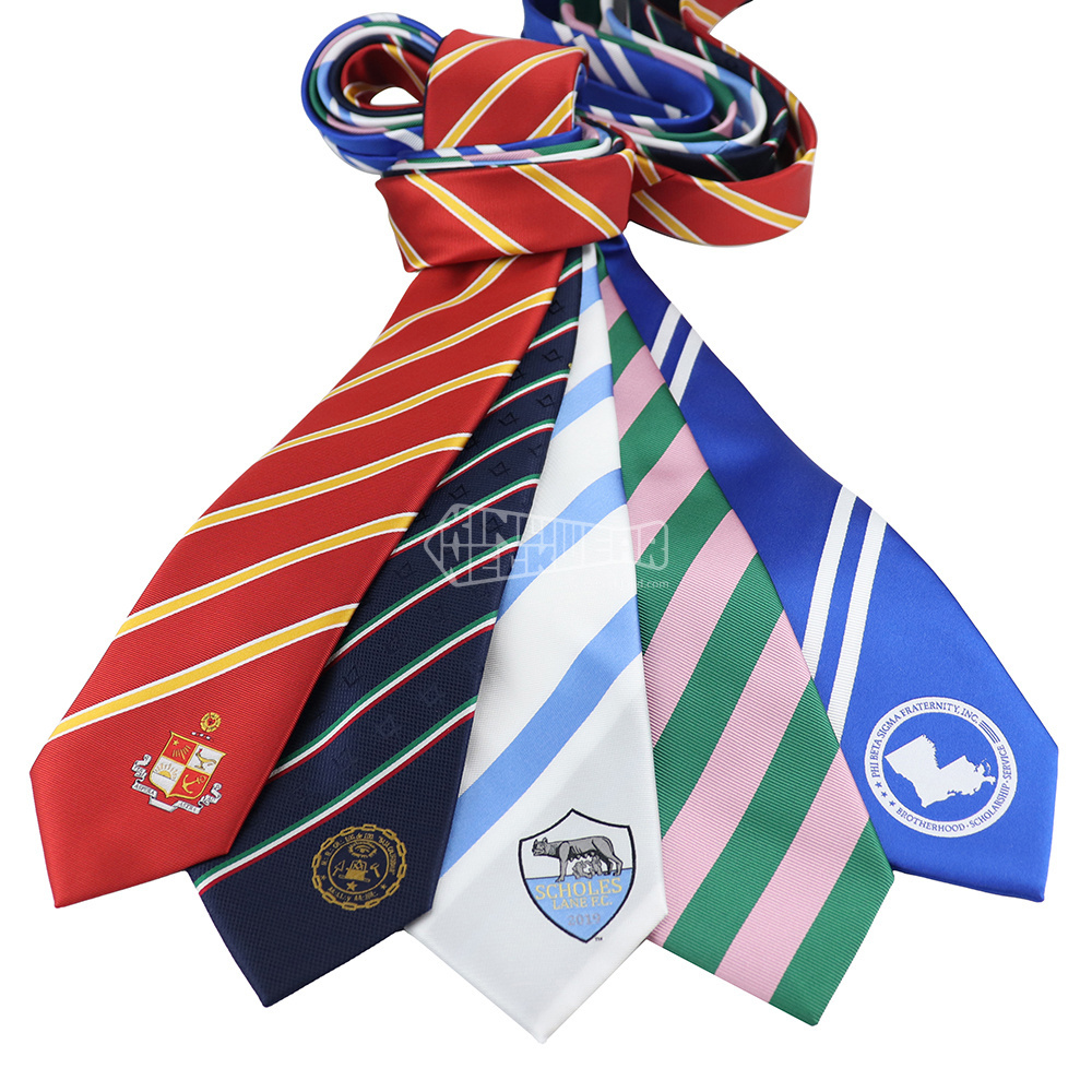 Blue And White Red Gold Stripes Football Tie Cheap Mens Greek Fraternity Club Woven Ties Logo Neckties