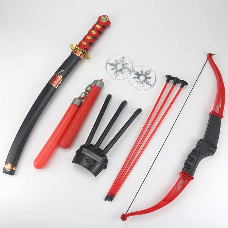 Halloween Japanese ninja toys weapons sword, nunchaku bow and arrow cosplay performance props