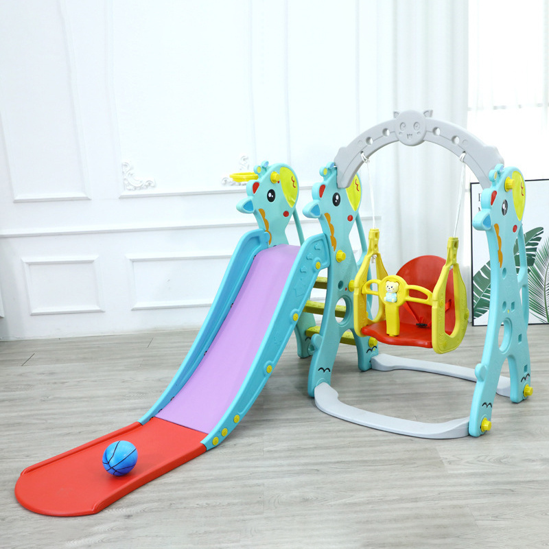 Multi-Activity Extra Safe Baby Slide and Swing Set for Toddlers with Basketball Hoop 2-in-1 Toddler Play set Backyard Toy