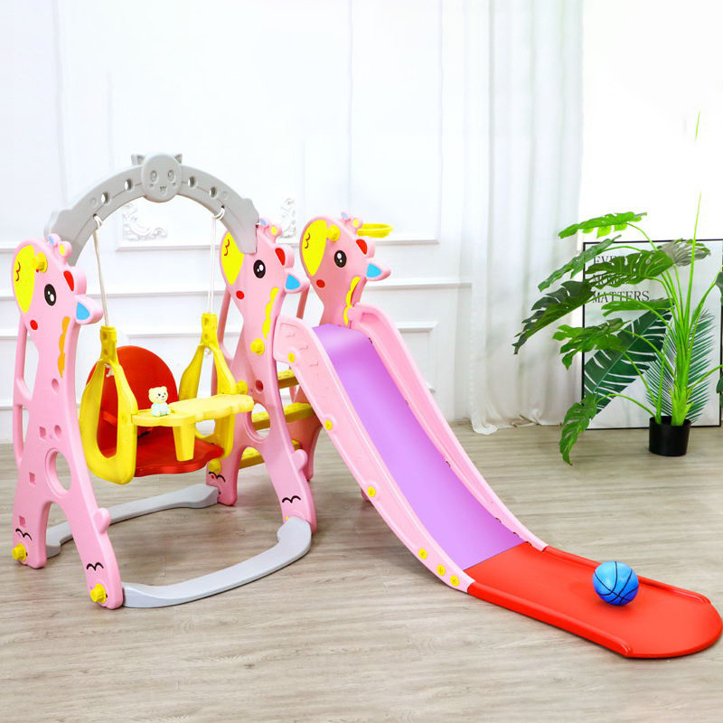 Multi-Activity Extra Safe Baby Slide and Swing Set for Toddlers with Basketball Hoop 2-in-1 Toddler Play set Backyard Toy