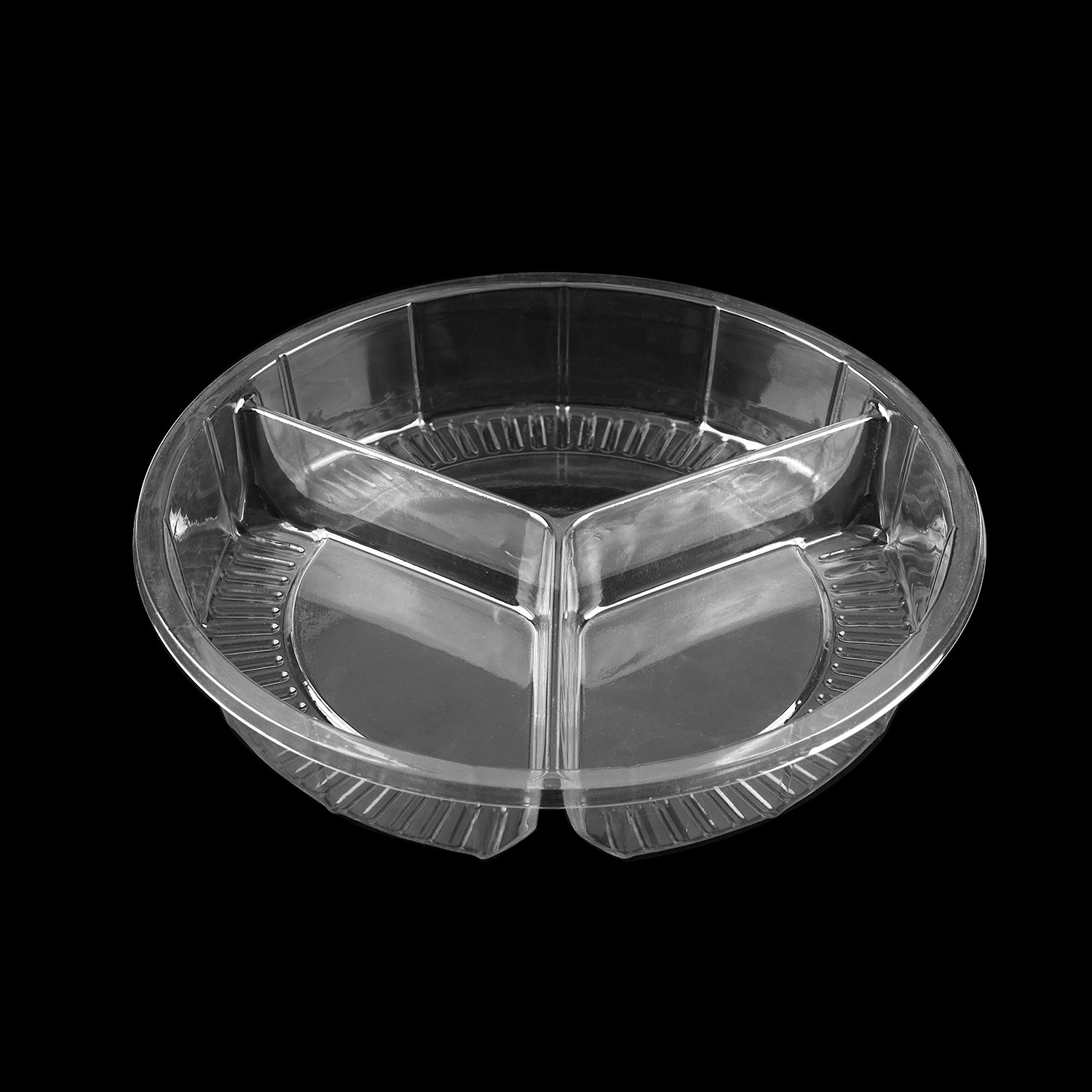 customized clear plastic round shape 3 pantition fruit salad box packaging food containers with lids