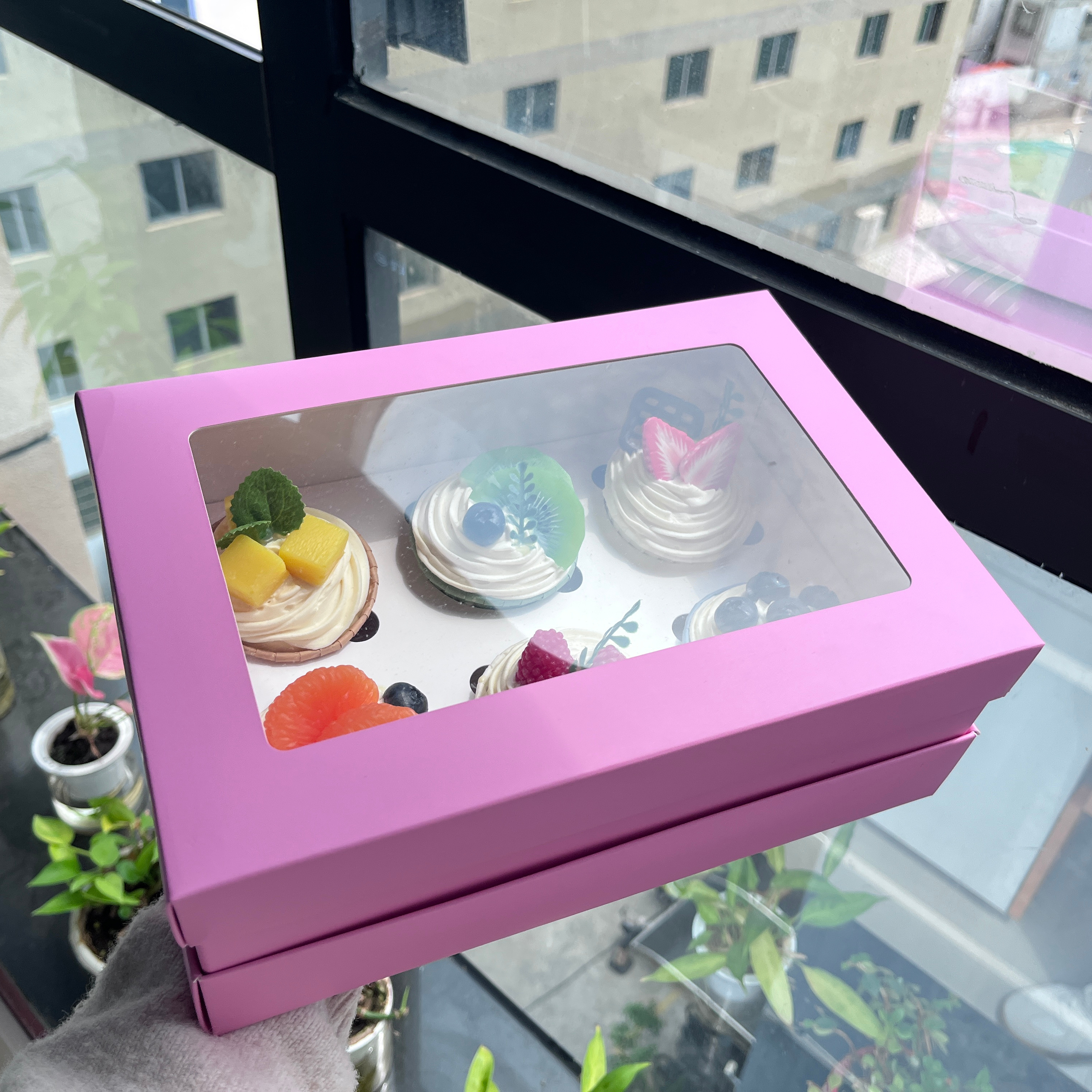 Hot Sales Cardboard 6 12 Holes Cup Cake Box New Design Pink Cupcake Packaging Box With Lid