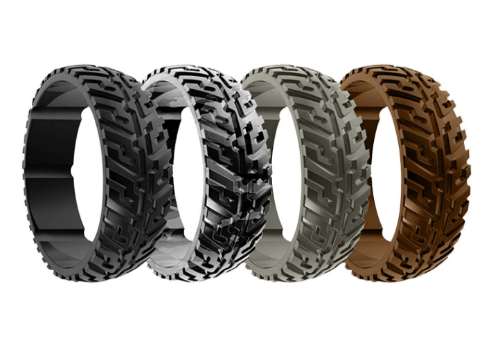 Tire Tread Design Breathable Medical Grade Silicone Wedding Rings for Men