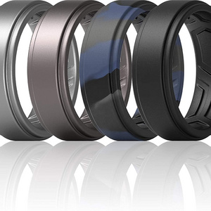 Silicone Rings Wedding Breathable Patterned Design Sleek Step Edge Men's silicone Wedding Rings