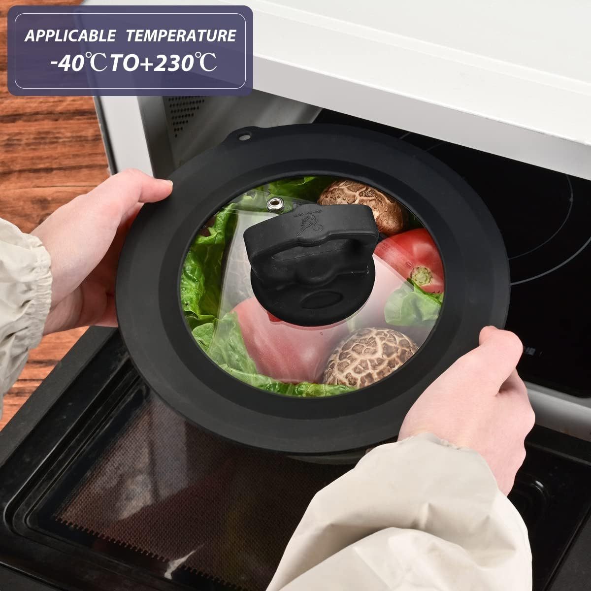 Microwave Splatter Guard Cover Lid Collapsible Silicone Vented Tempered Glass Universal Lid