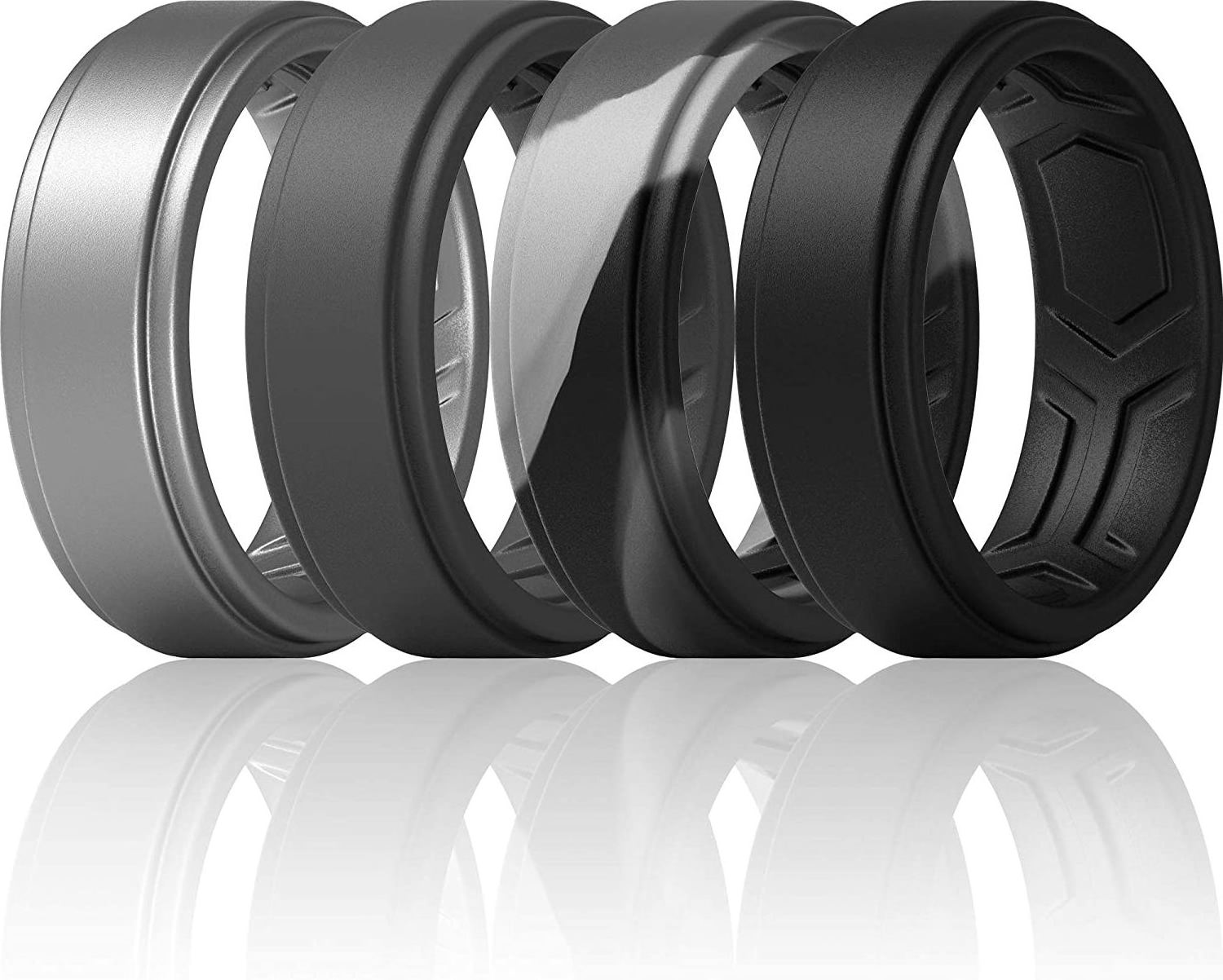 Silicone Rings Wedding Breathable Patterned Design Sleek Step Edge Men's silicone Wedding Rings