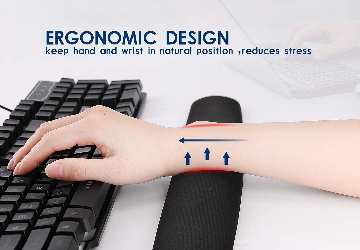 Durable Black Silicone Keyboard Wrist Rest Pad Non-Slip Easy Typing Strong Grip Design Comfortable Gel Office Home Use 15.7 x