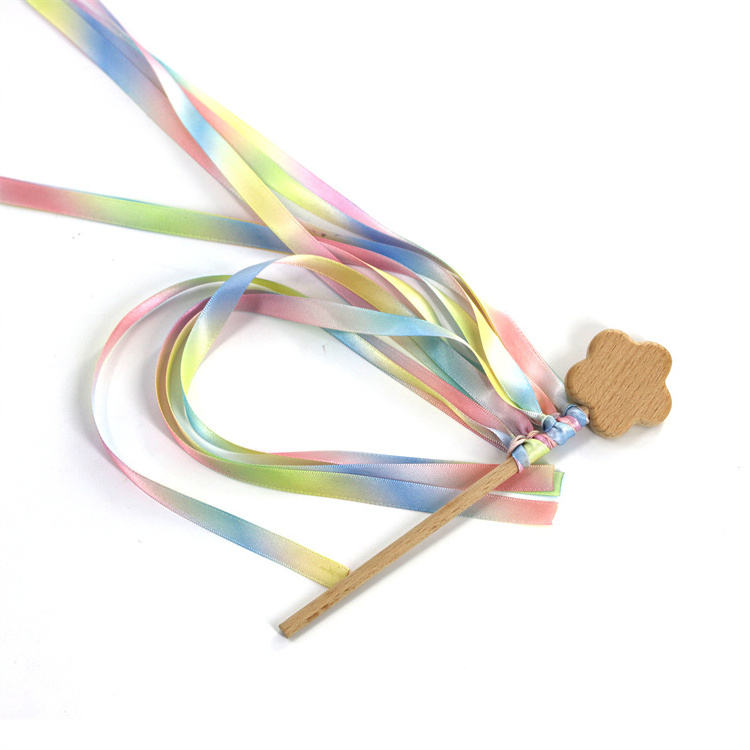 2022 new design Baby magic stick Teething Rattle with Rainbow Ribbon Bells Wand  Wooden Ribbon Ring Toy  Montessori Sensory Toys