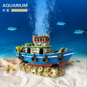 Rapid delivery fish tank accessories resin boat ornaments with bubbler for aquarium decoration