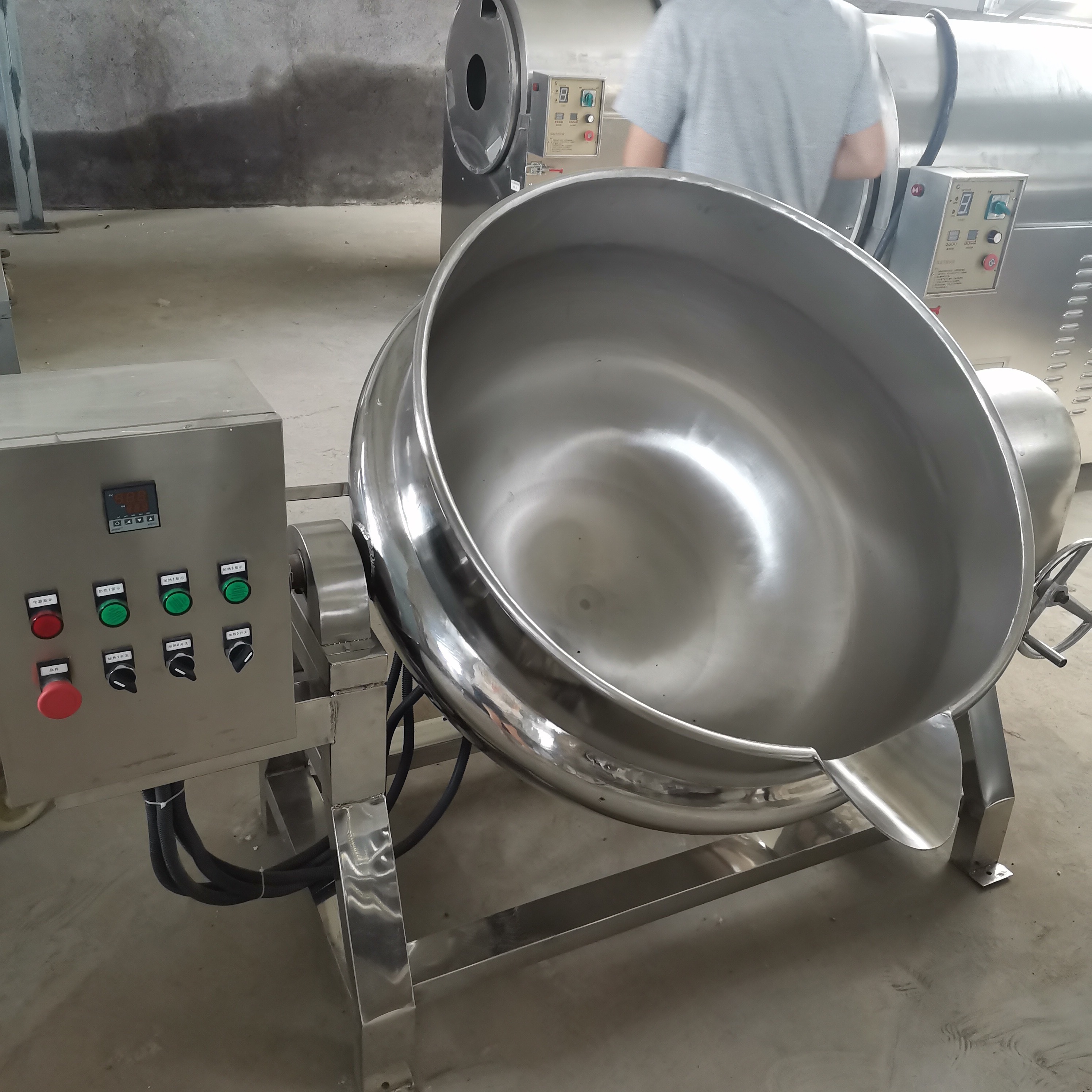 Industrial cooking pot/jam boiling kettle jacket vertical electric gas heating jacketed kettle with agitator