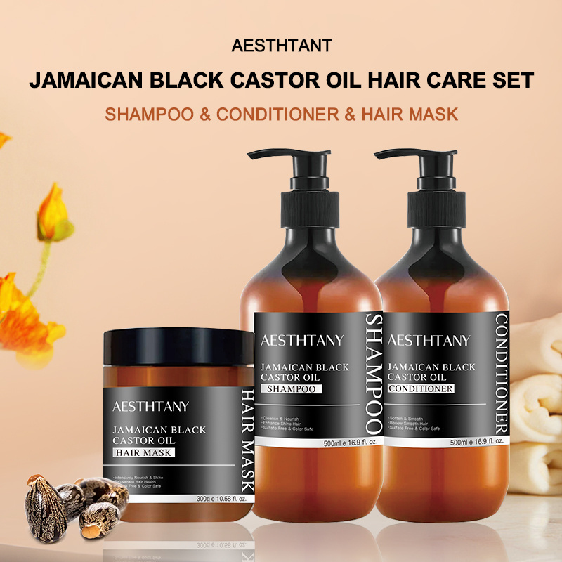 AESTHTANT Organic Jamaican Black Castor Oil Hair Care Set Hair Mask Shampoo And Conditioner Set