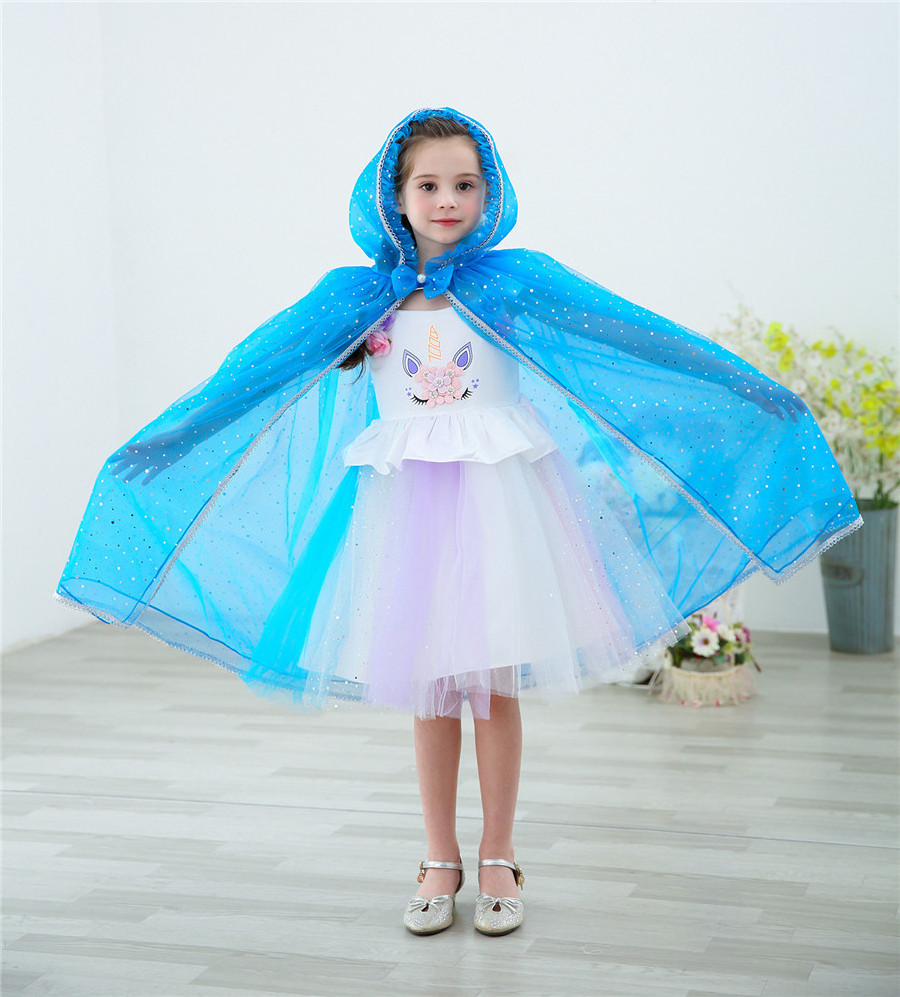 DSN04 Fashion butterfly knotted winter frozen elsa dress cosplay fancy pageant long halloween children princess cloak