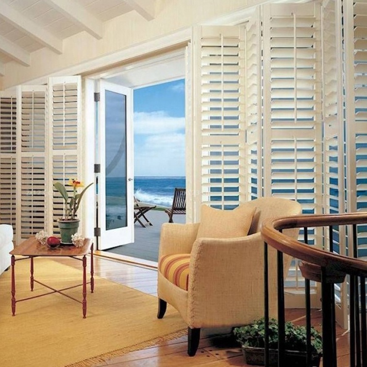 Custom Family Room Basswood  window Plantation Shutters Folding french  sound proof interior window shutters