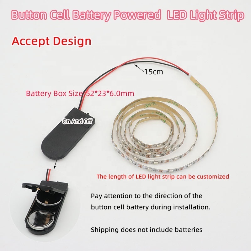 Battery Cell Powered Led Strip Lights 5V 6V width 5mm  0.5m SMD3528 Smd2835  Cr2032 Led Strip Led Flexible strip