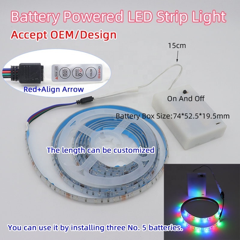 Battery Box LED strip Light 3-key Manual Press 8mm 5V SMD2835 RGB Three Color  Running Horse Jumping Water Flowing LED Light