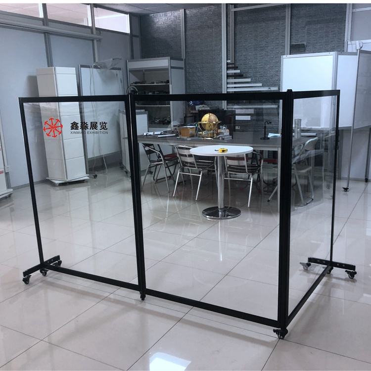 Black color free standing desk separators, aluminum clear acrylic plastic partition wall for restaurant can be customized