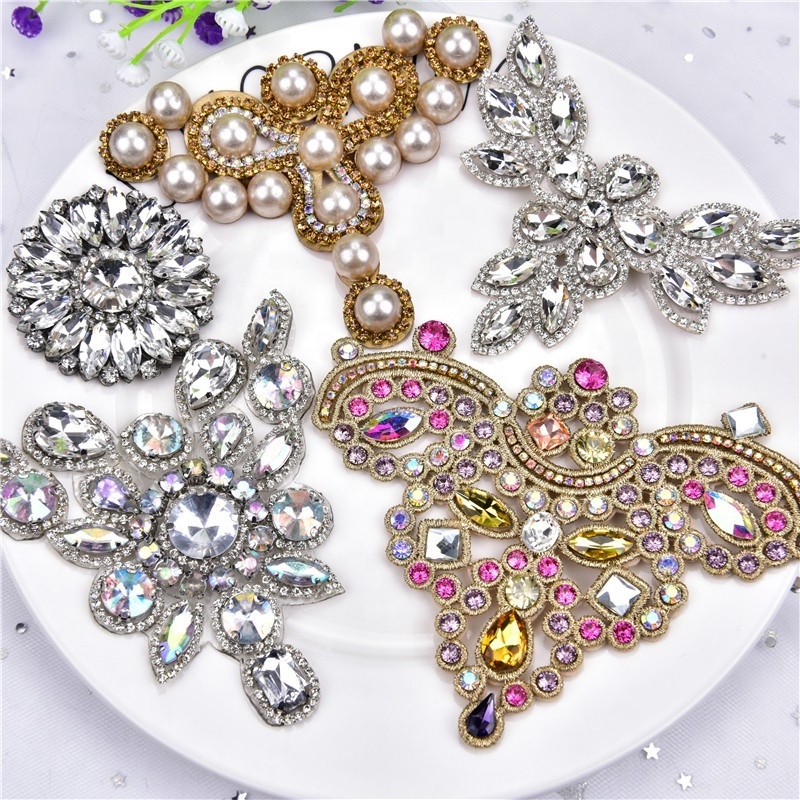 costume wedding dress crystal silver rhinestone applique flower patch motif diy for bridal wedding dress diy