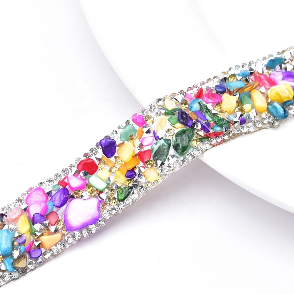 2cm Wide Colored Gravel Rhinestones Caviar Beads Tape Hot Fix Crystal Adhesive Ribbon Clothing Shoes bags Diamond Strips