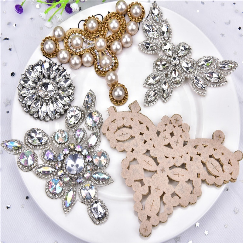 costume wedding dress crystal silver rhinestone applique flower patch motif diy for bridal wedding dress diy