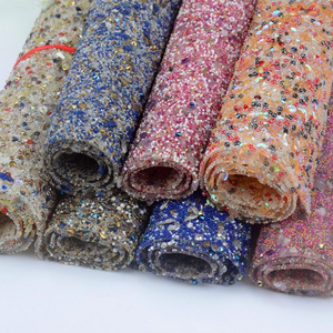 Hot Fix Adhesive Iron on Gravel Stone Rhinestone Fabric Trimming Sheet Crystal Diamond Roll Pearl Beads Sticker Mesh