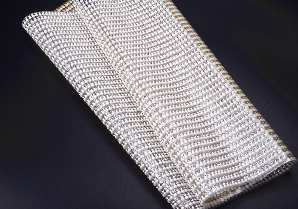 24*40cm one pearls one crystal stones rhinestone mesh sheet with hotfix glue for shoes toe cap decoration