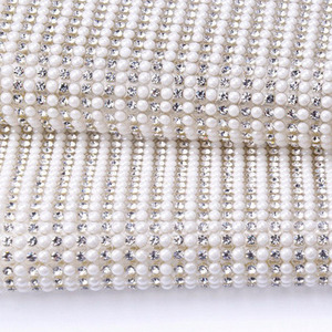 24*40cm one pearls one crystal stones rhinestone mesh sheet with hotfix glue for shoes toe cap decoration