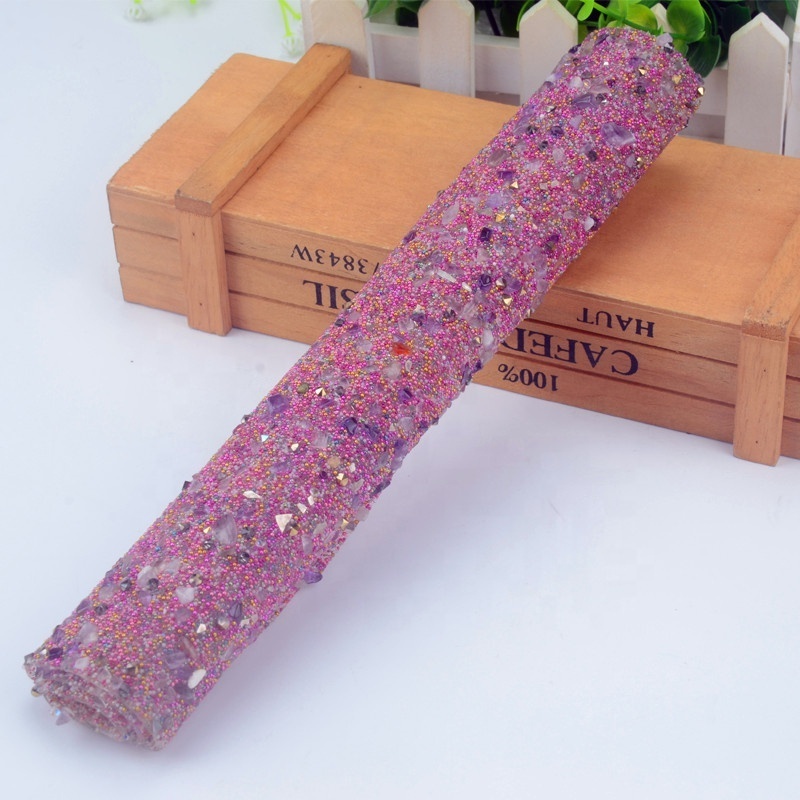 Hot Fix Adhesive Iron on Gravel Stone Rhinestone Fabric Trimming Sheet Crystal Diamond Roll Pearl Beads Sticker Mesh