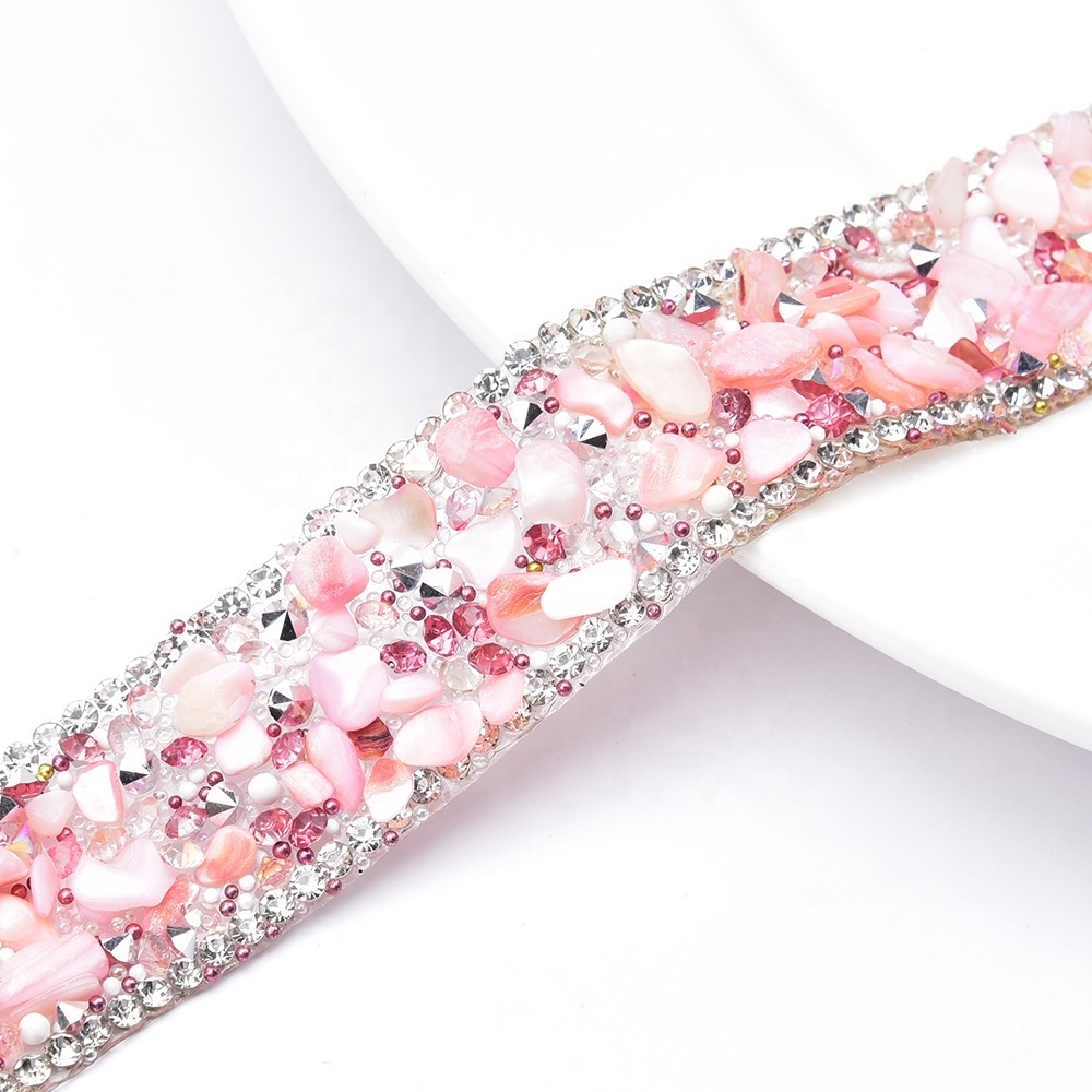 2cm Wide Colored Gravel Rhinestones Caviar Beads Tape Hot Fix Crystal Adhesive Ribbon Clothing Shoes bags Diamond Strips