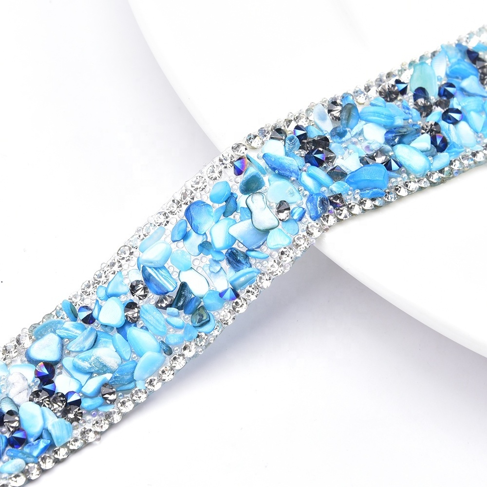 2cm Wide Colored Gravel Rhinestones Caviar Beads Tape Hot Fix Crystal Adhesive Ribbon Clothing Shoes bags Diamond Strips