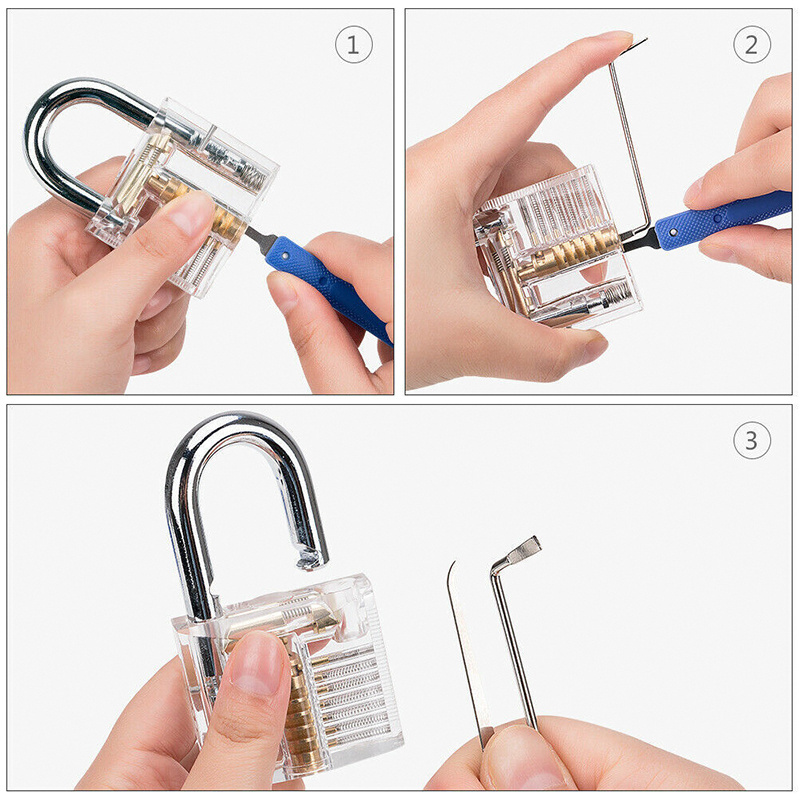 Lock supplies professional locksmith picking sets transparent Practice Padlock hot selling tool lock for beginner XMM-8810