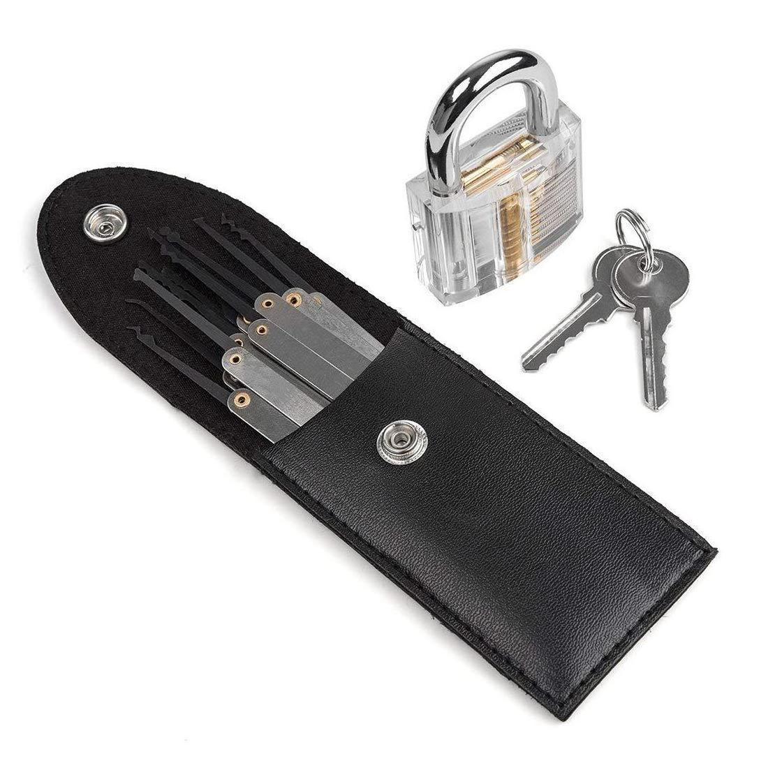 15 PCS Steel stainless lock pick sets security training unlocking locksmith  with transparent practice padlock XMM-8810