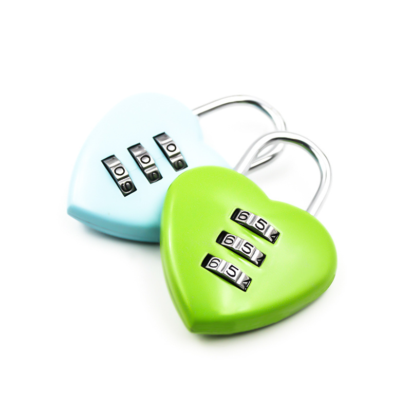 XMM-8026 Factory Colorful Heart Combination Padlock Customized Resettable Manufacture Supply Zinc Alloy 3 Digits Cute Love Locks