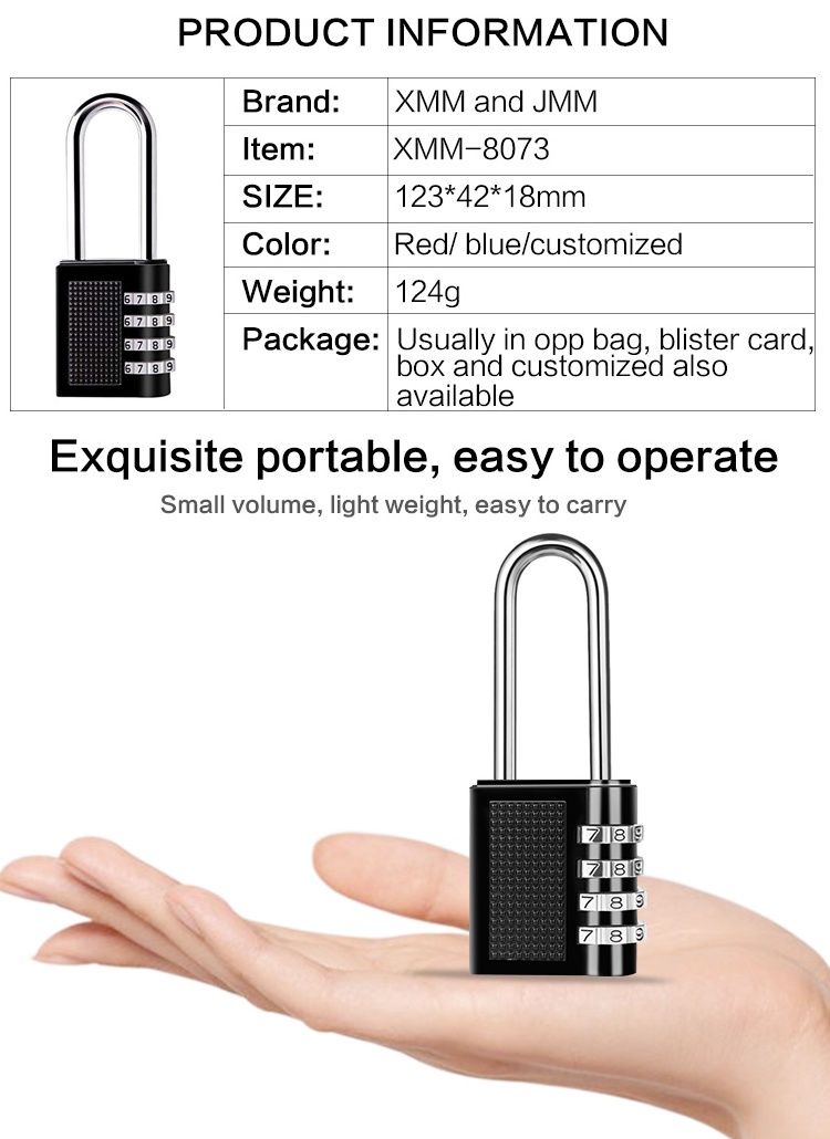 XMM-8073 4 Digit Combination PadLock Zinc Alloy Long hook Security Combination Password Travel Suitcase Luggage Custom Lock