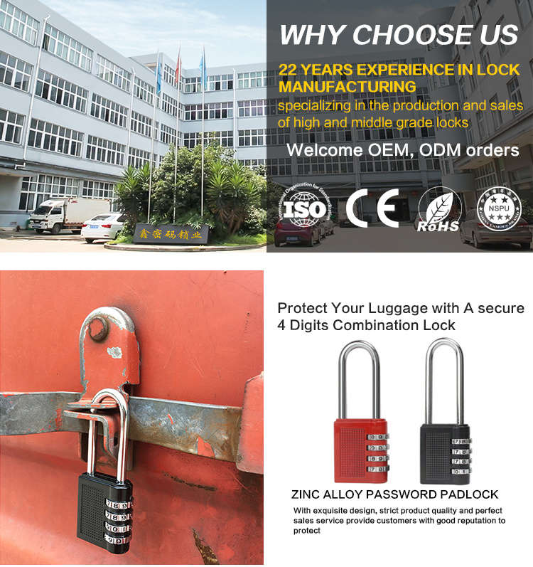 XMM-8073 4 Digit Combination PadLock Zinc Alloy Long hook Security Combination Password Travel Suitcase Luggage Custom Lock