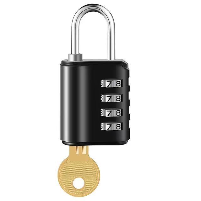 XMM-609 Brass Key Code Padlock Black/Silver 4 Digits Password Combination Lock With Mater Key for Cabinet Gym Door Security