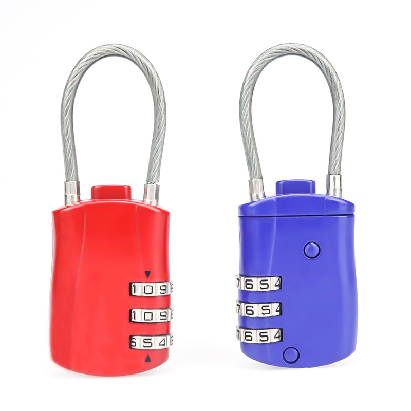 XMM-8803 Combination lock 3 codes password lock with PVC cover cable wire long or customized cable lock for  suitcase security