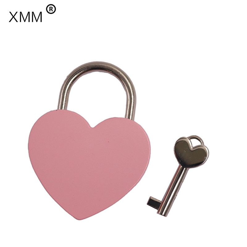 XMM-6034 Colorful Love Heart Padlock Good Quality Zinc Alloy Padlock for Wedding Valentines Day Gift Mini Cute Key safe box lock