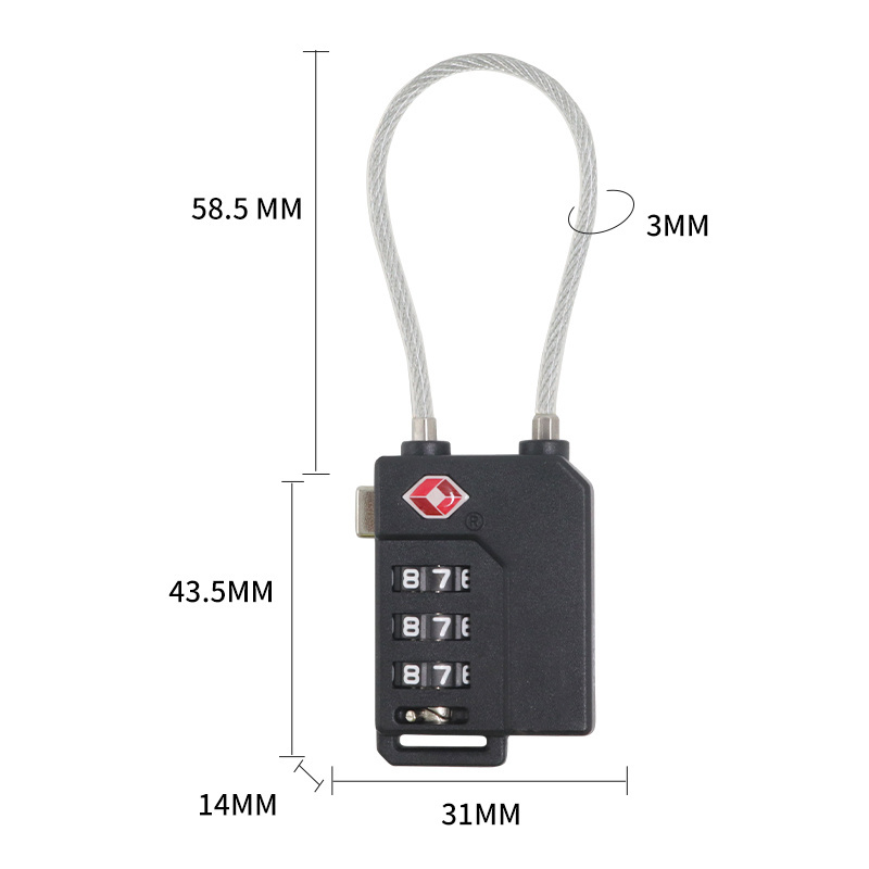 TSA 21100 TSA Cable Wire password digital silver steel wire High Grade PC material security luggage custom tsa Lock