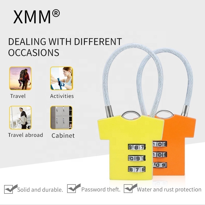 XMM Brand Cable Wire Padlock 3 digit Codes luggage Resettable Combination Lock Factory Direct Supply With Various Colorxmm-8032