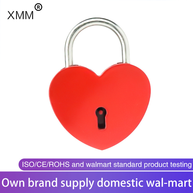 Hight quality fashion design metal body red and gold hearted shaped lock key padlock for wishing or wedding lock  XMM-6034