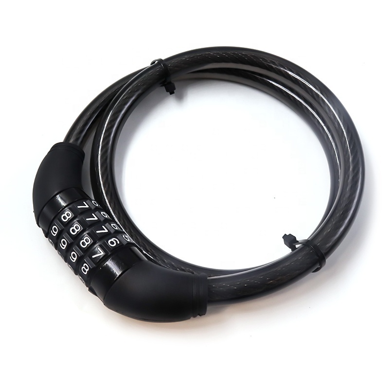 XMM-804 Cycling combination lock security cable 80mm PVC coated cable steel 4 Digit anti-theft password lock for bicycle bike