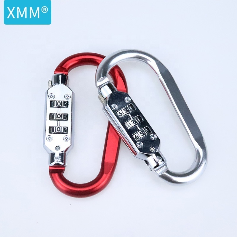 XMM Durable 3 Digit Password Combination Lock Aluminium Alloy Body Padlock Bike Resettable Carabiner Lock For Sale xmm-8047