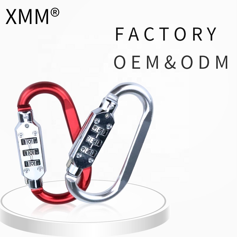 XMM Durable 3 Digit Password Combination Lock Aluminium Alloy Body Padlock Bike Resettable Carabiner Lock For Sale xmm-8047