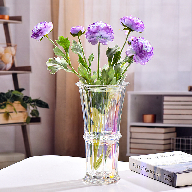 Ribbed Crystal Glass Bud Flower Vases Tall Large Art Glass Candle Vases For Wedding Centerpieces Home Decor Plants Candles