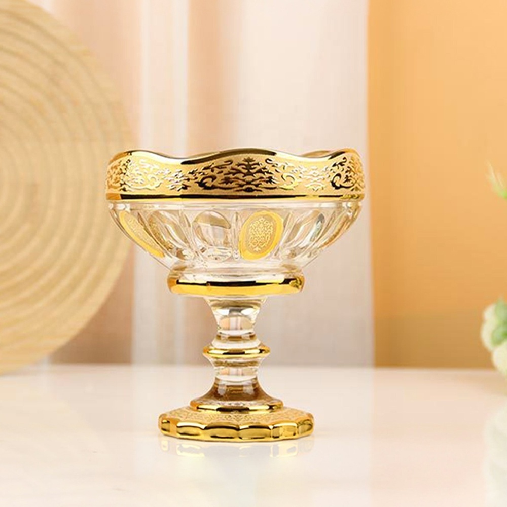 9 Pcs Arabic Decoration Luxury Gold Plated Glass Candy Dry Fruit Snacks Dishes Compartment Serving Tray